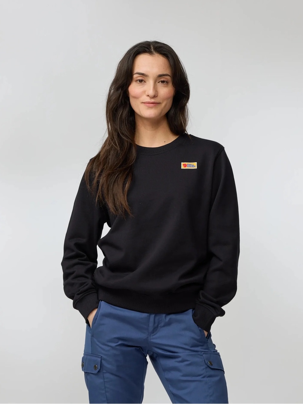Fjallraven Black Crewneck Sweater with Logo Patch